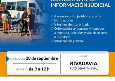 El Centro Móvil de Información Judicial estará en la plaza Bernardino Rivadavia
